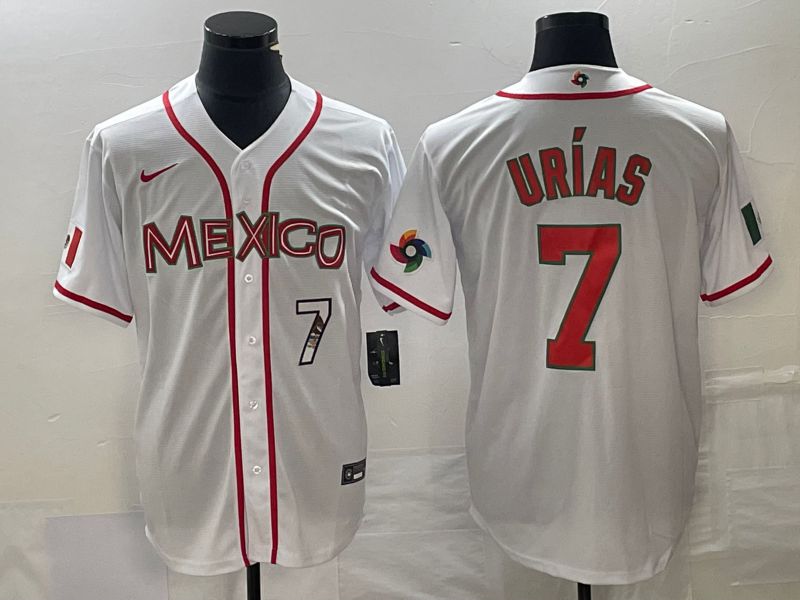 Men 2023 World Cub Mexico #7 Urias White red Nike MLB Jersey11